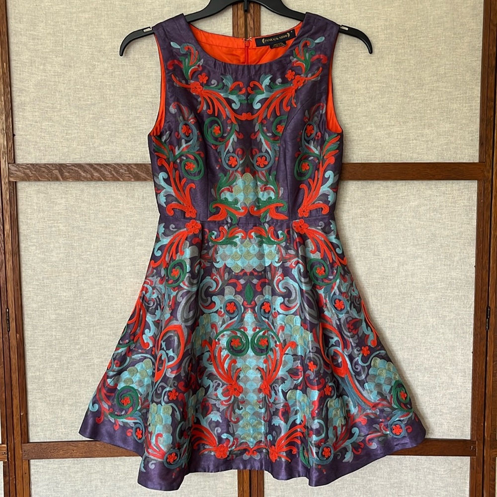 Pankaj & Nidhi Anthropologie Octave Dress Embroidered Purple Cocktail Boho Party